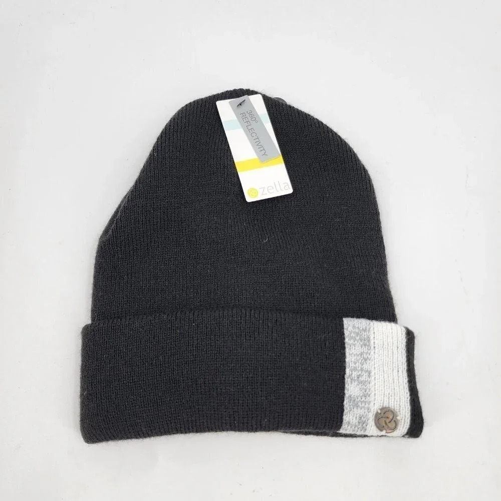 ZELLA Reflective Cuff Beanie In Black Knit One Size NWT‎